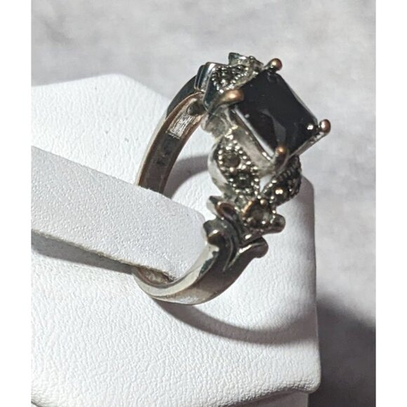 Gothic Art Deco Black Gemmed And Marcasite Ring Size 7 1/4 - Picture 2 of 13